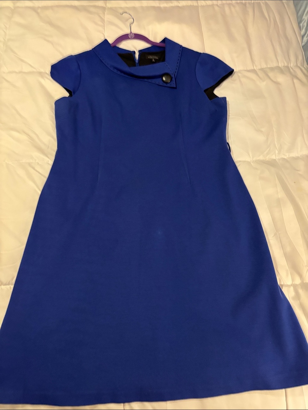 Tahari Royal Blue Asymmetrical Collar Cap-Sleeve Shift Dress